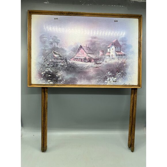 vintage tv trays  set of 4  tray top painting  farmhouse  barn mailbox  READ - Picture 4 of 16